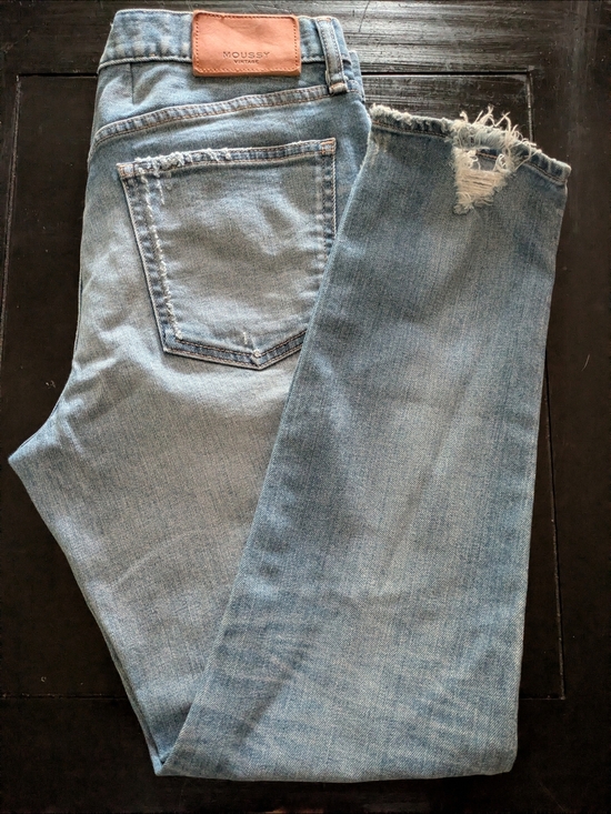 Denim - MOUSSY Vintage Light Blue Distressed Slim Straight Leg Jeans